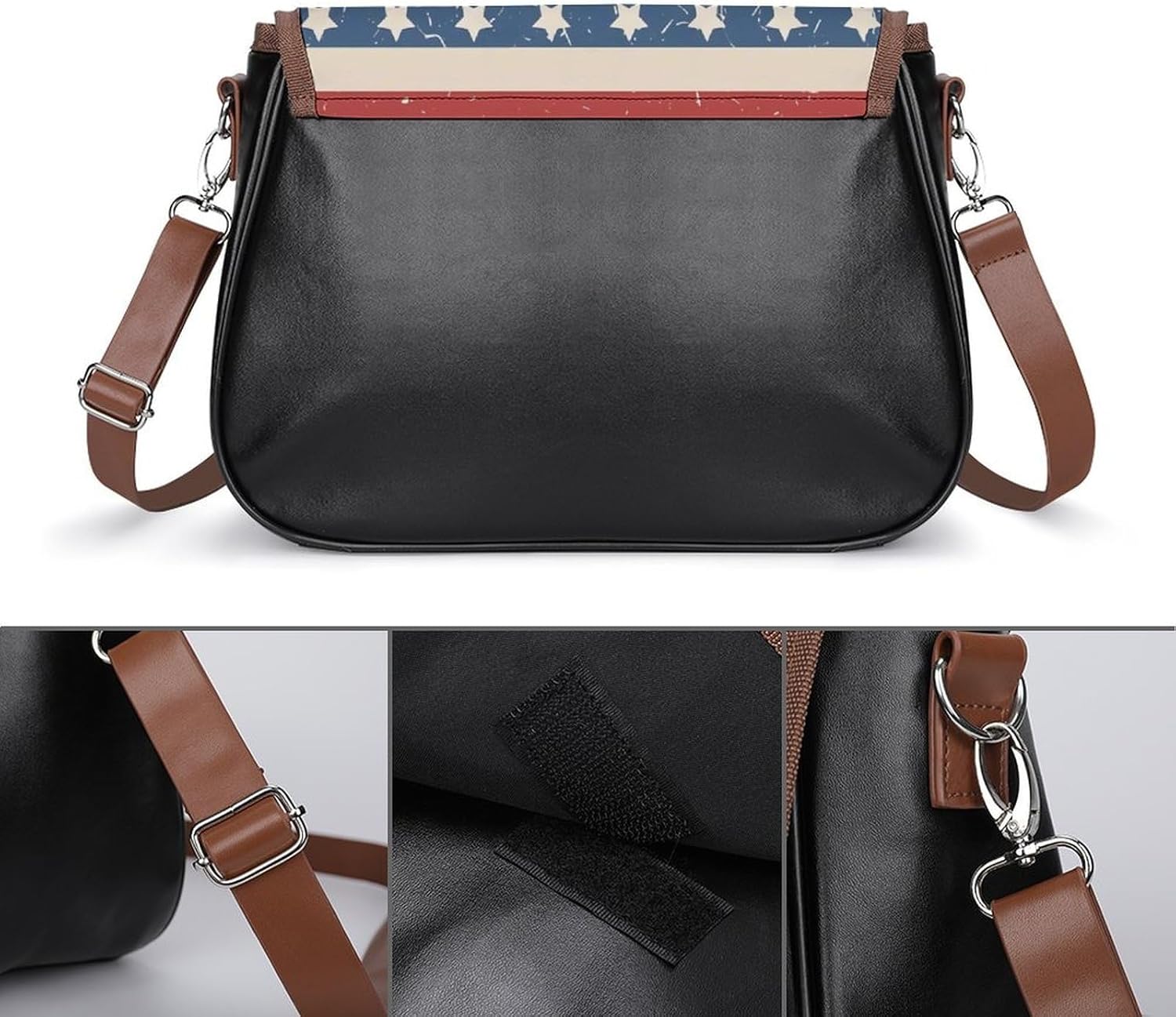 American Patriotic Stars And Stripes -1Women's Faux Leather Crossbody Bag, Waterproof Wrinkle-Resistant Shoulder Bag with Detachable Strap, Large Capacity Casual Handbag, Fashion Daily Purse for Shopp