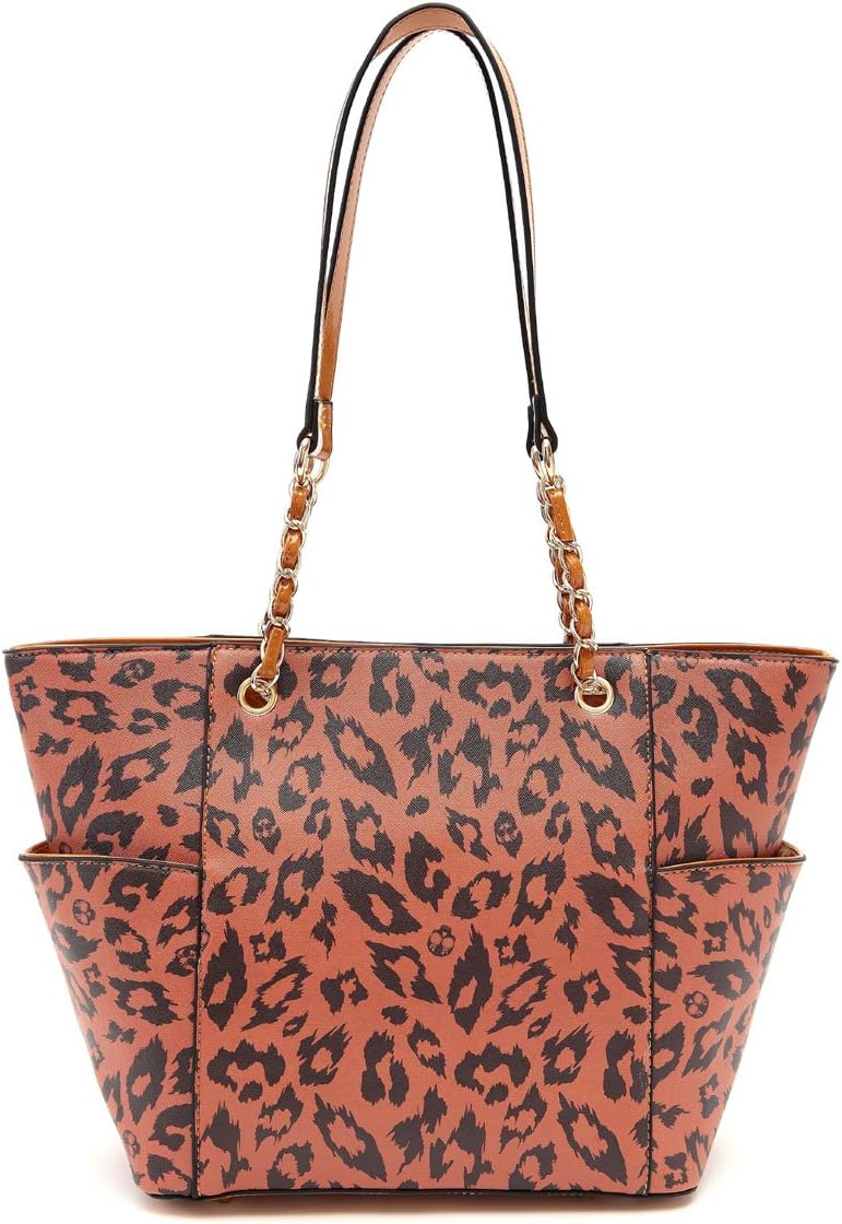 Diamond Heart Leopard and Sugar Skull Print Tote Handbag