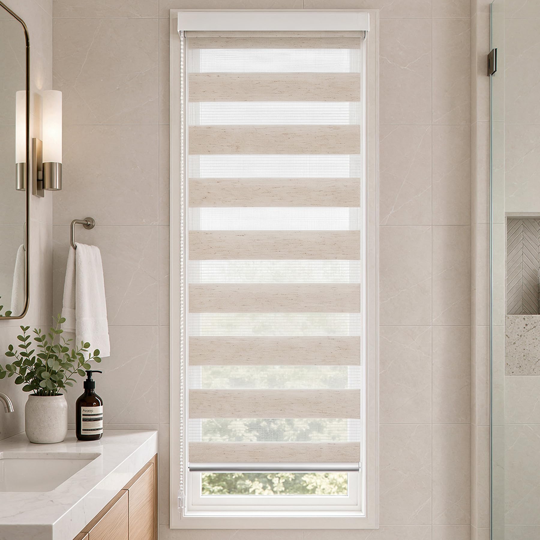 VOUNOT® Day and Night Zebra Roller Blinds No Drill, 55x150cm Linen