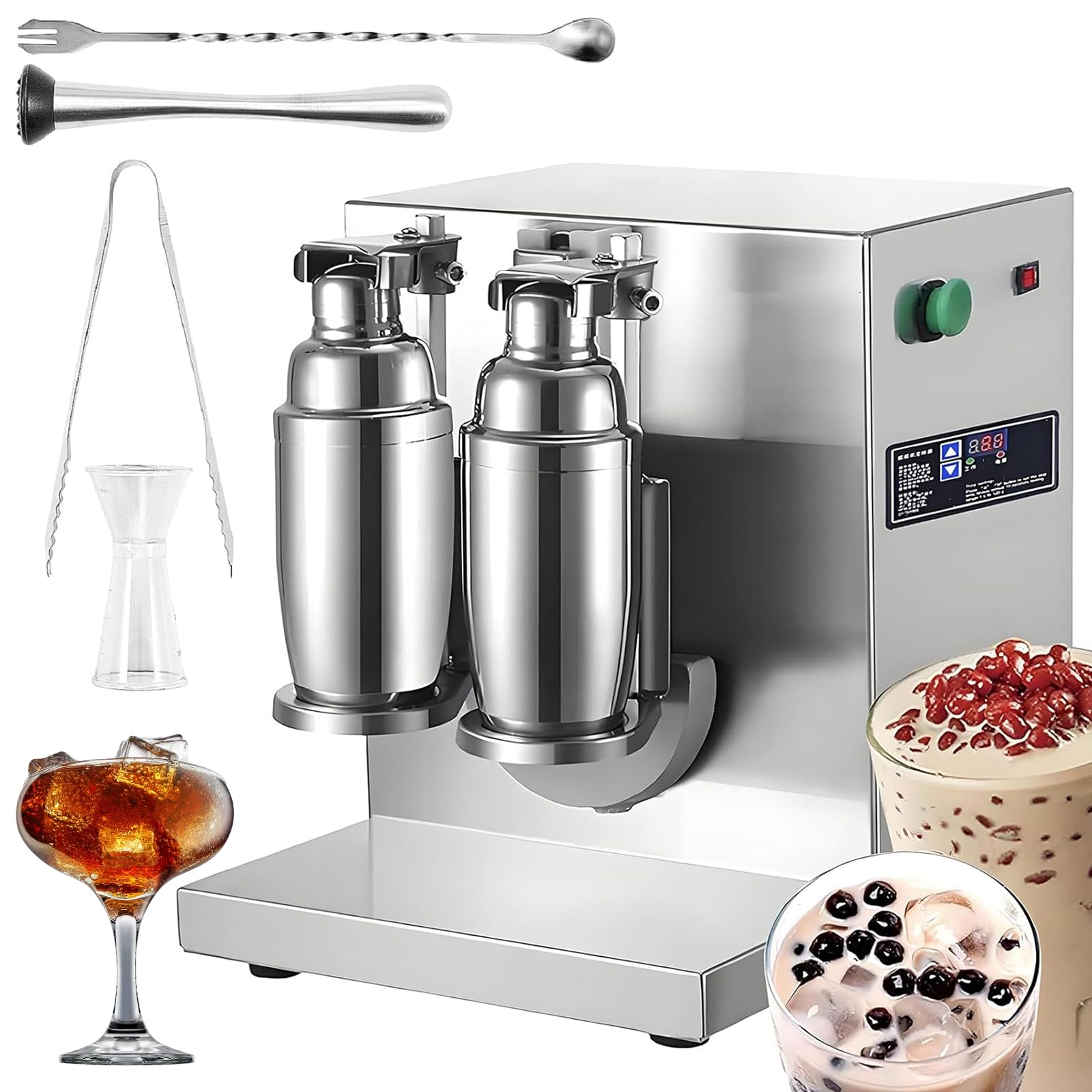 TYH Frullatore Elettrico per tè al Latte, Frullatore per tè al Latte a Doppia Tazza, Frullatore Regolabile per Frullati, Frullatore Elettrico in Acciaio Inossidabile con 2 Tazze da 1000 Ml