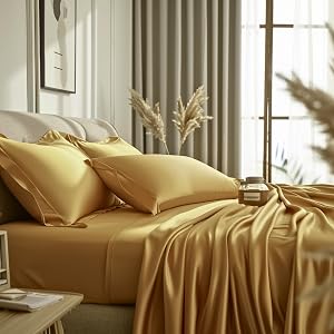 Deep Yellow Queen Size Bed Sheets | Soft Cooling Bed Sheets Queen Size | Deep Pocket, Wrinkle & Fade Resistant Queen Bed Sheets | Fitted, Flat Sheet & Pillowcases