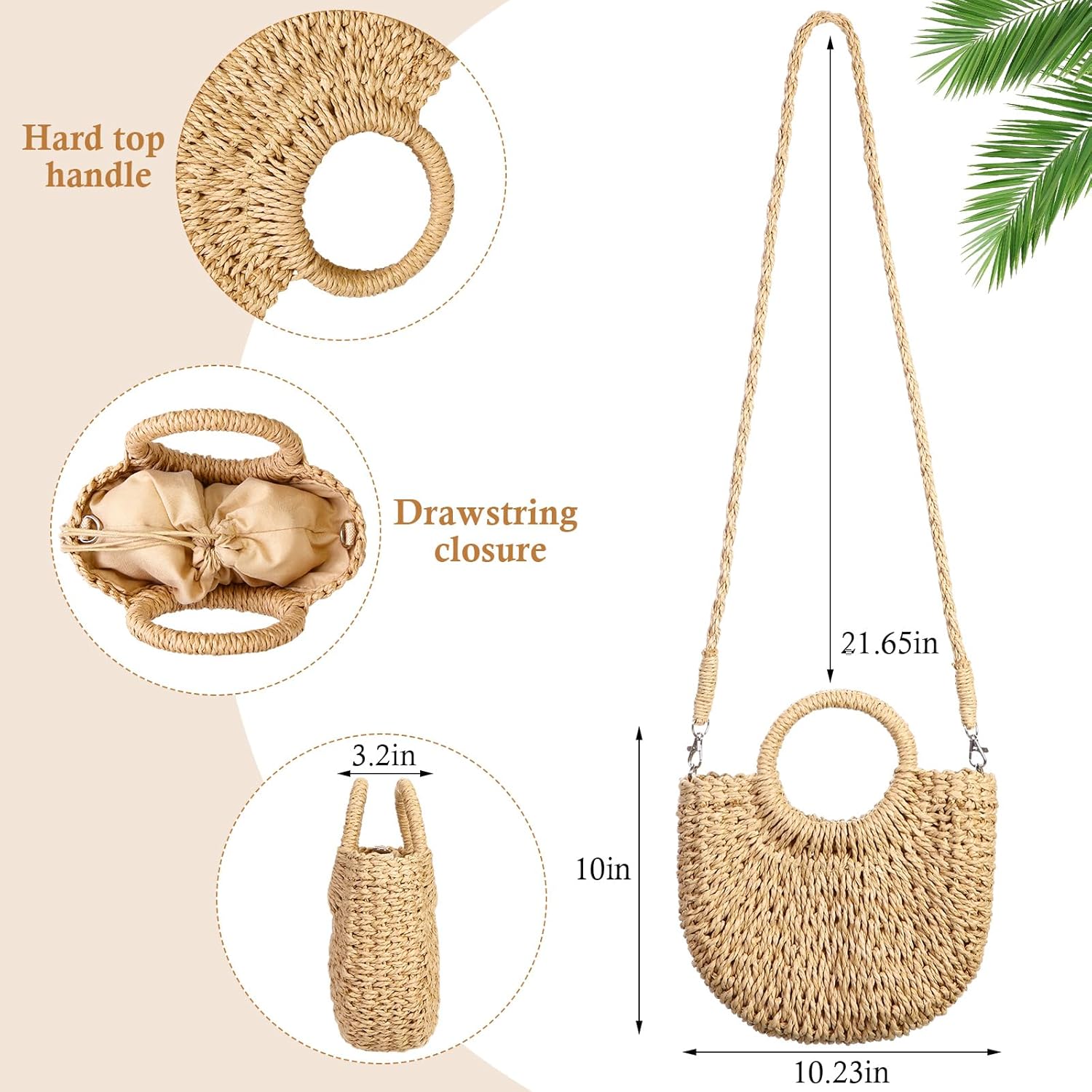 JaGely 2 Pack Women Straw Crossbody Bag Straw Clutch Rattan Purse for Women with 2 Pairs Rattan Earrings for Summer Beach Holiday Accessories - Image 5