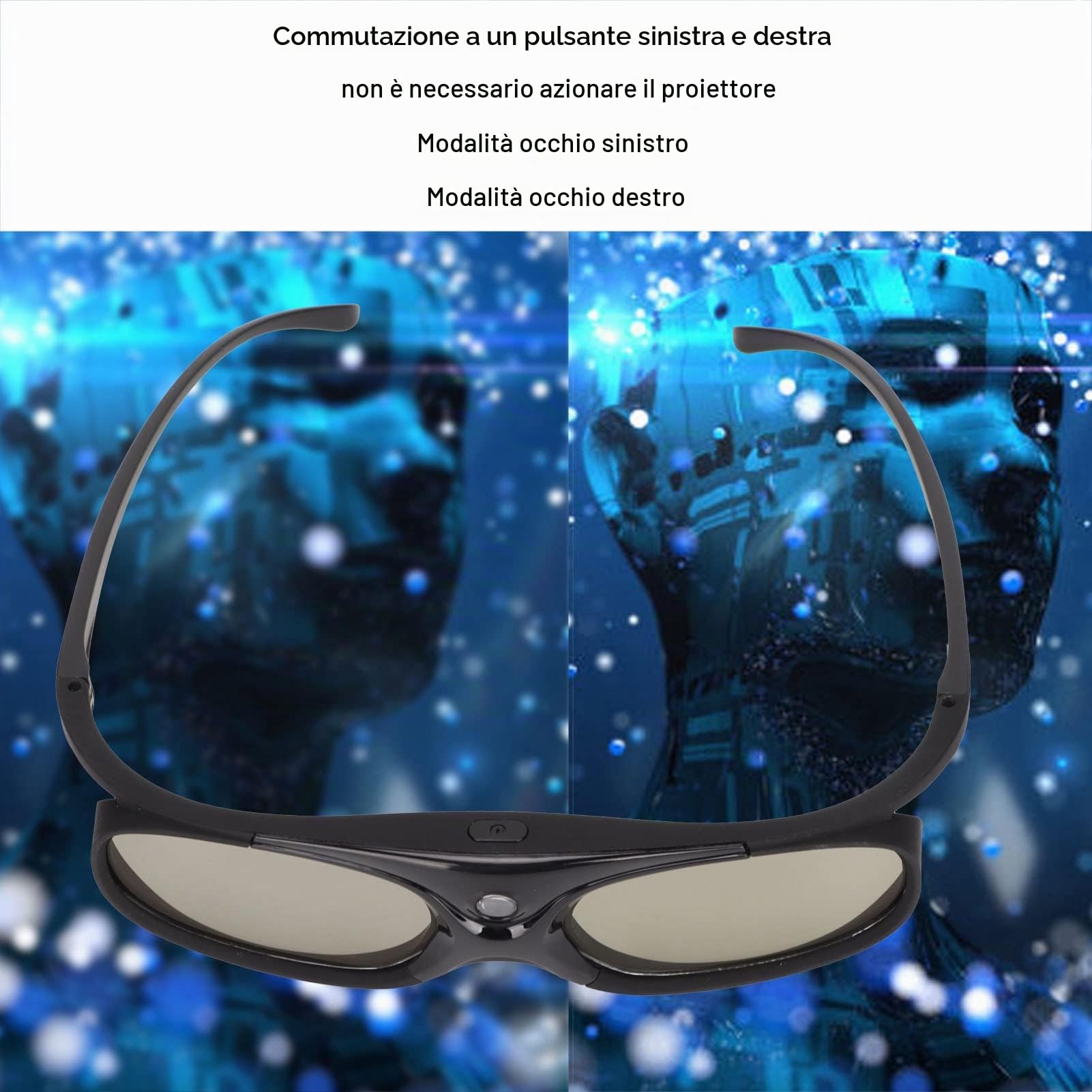 Occhiali 3D DLP Link da 2 Pezzi, Occhiali 3D con Otturatore Attivo 144Hz, Occhiali 3D Ricaricabili per Proiettori 3D DLP Link, Occhiali da Vista 3D per ZX4 H1, per Proiettore 3D
