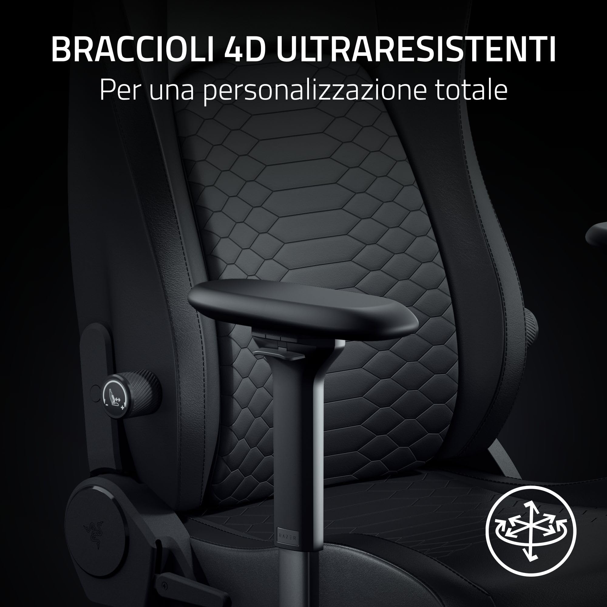 Razer Iskur V2 NewGen - Sedia ergonomica da gaming con comfort traspirante Pelle EPU di 2a gen con tecnologia CoolTouch - supporto lombare HyperFlex - delle spalle e base del sedile ampie | Nero