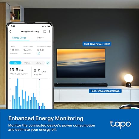 Tapo Smart Plug, Wi-Fi in-Wall Outlet, P210M, Matter Compatible | Energy Monitoring, 15A/1800W Max, Works with Alexa, Apple Home, Google Home, SmartThings, Voice/Remote Control, ETL Certified