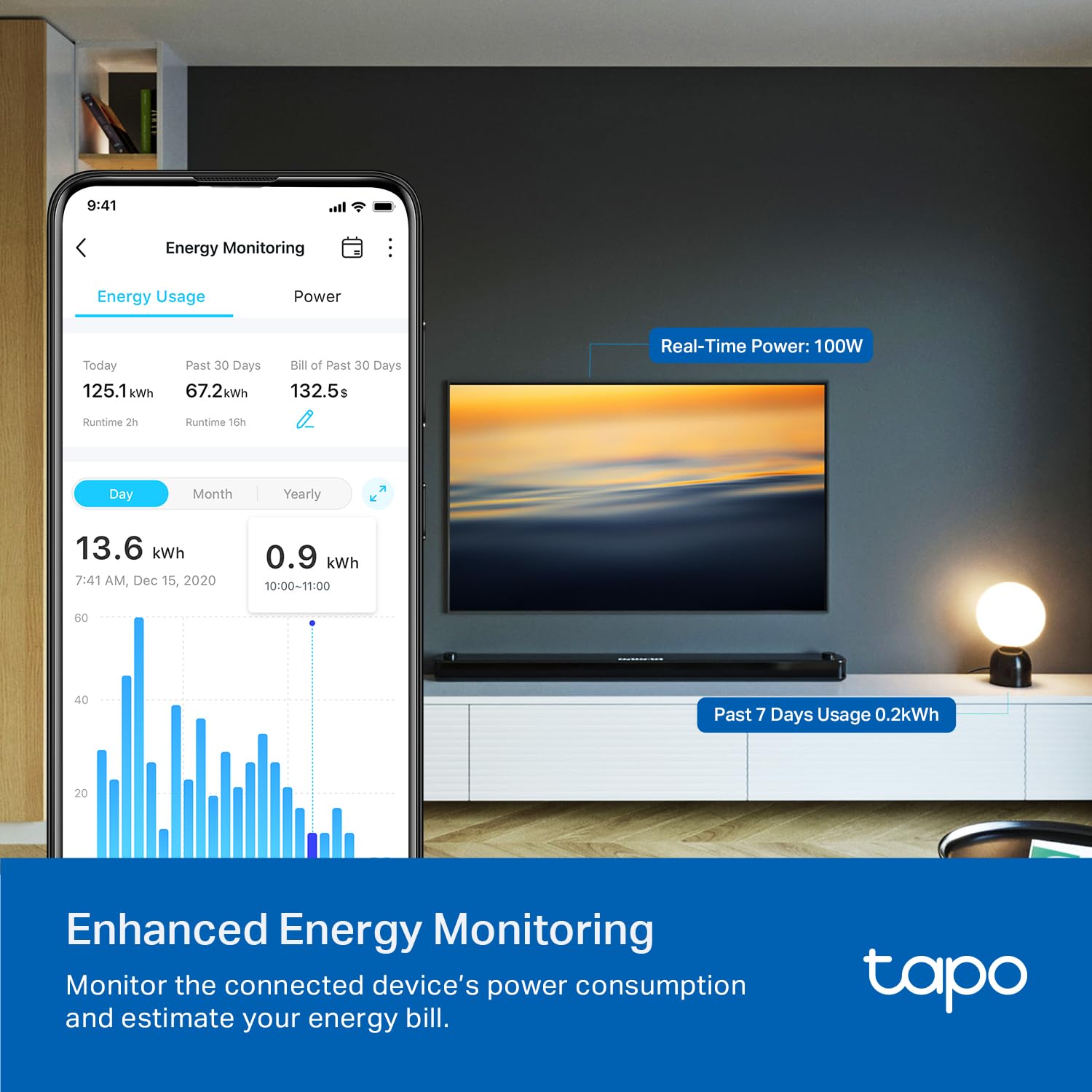 TP-Link Tapo Smart Plug P210M Wi-Fi in-Wall Outlet Matter Compatible Energy Monitoring 15A 1800W Max Works with Alexa — view 4