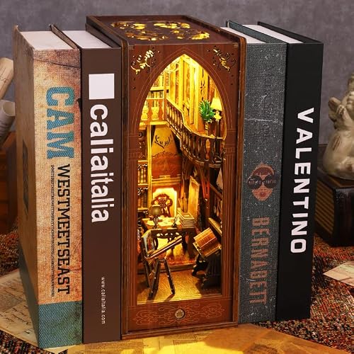 Yuanzsmcx Diy Book Nook Kit For Adults, With Sensor Light And Tools Wooden Diy Miniature Model Mini Small House Making Kit 3D Wooden Puzzle Shelf Bookshelf Decorative Object Decor Insert Set (Brown) #TOP5