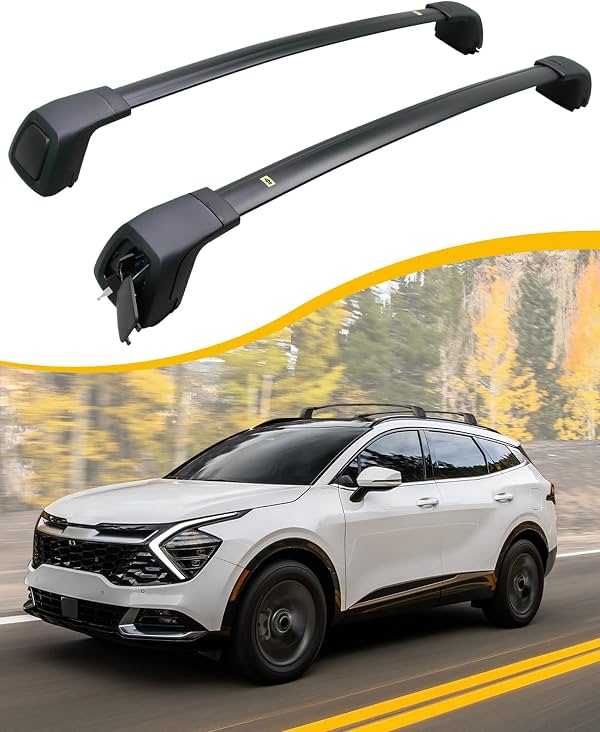 Barras Transversales de Techo de Aluminio Compatibles con 2023-2026 Kia Sportage con Rieles Empotrados | Diseño de Cubierta de Cerradura Oculta, Ajuste a Riel Empotrado, Construcción de Aluminio, Conducción de Bajo Ruido