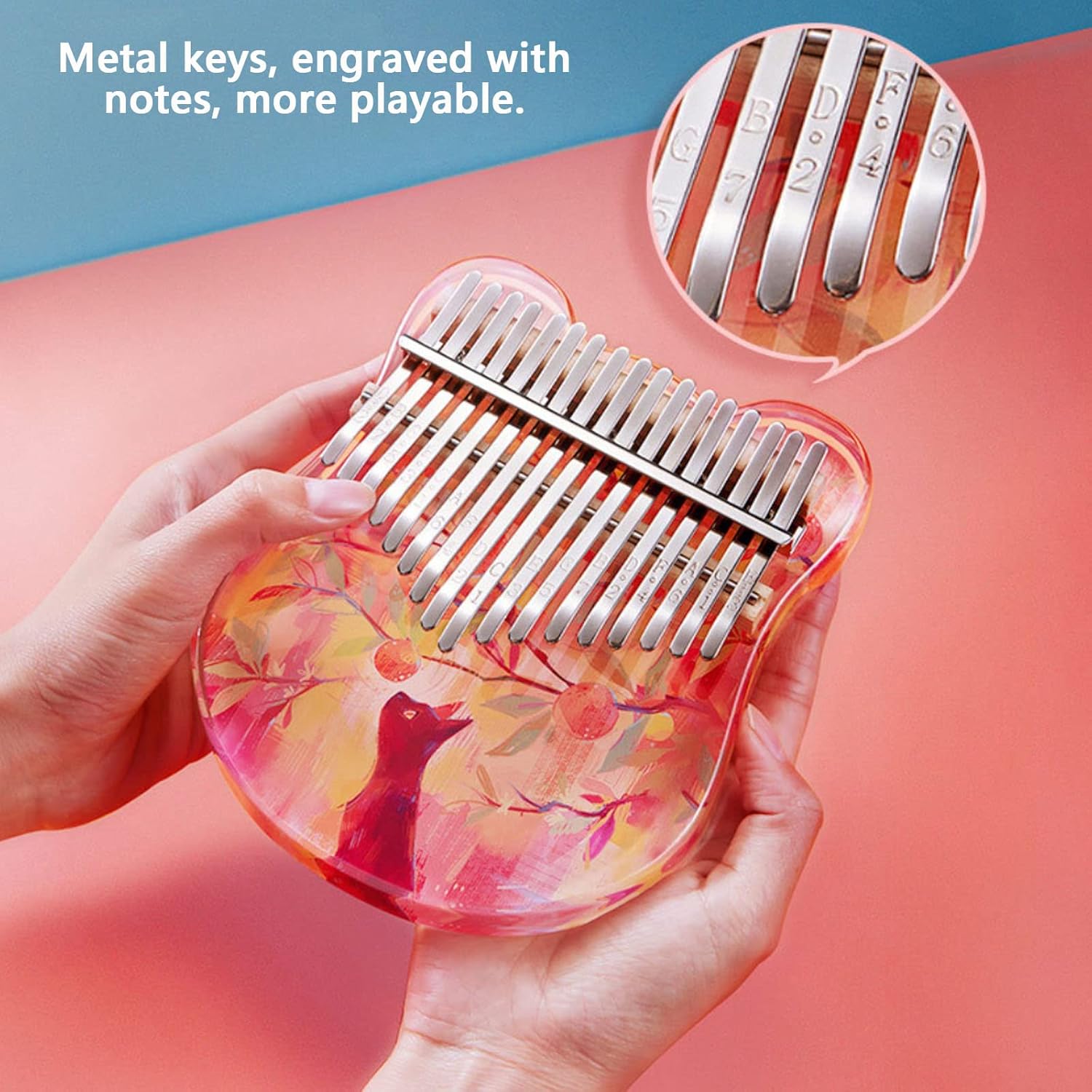 Thumb Piano 17 Keys 21 Keys Kalimba Acrylic Cartoon Painted Portable Finger Piano Set Suitable for Beginners Including Special Protective Case Tuning Hammer User Guide (21 keys,whale)
