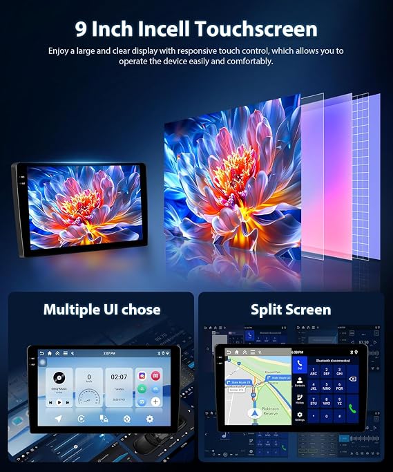 4+128G Car Radio for Ford Transit 2009-2016/Ford Focus 2005-2008 with Wireless Carplay Android Car Navigation Android Touchscreen 9 Inch BT/WiFi/FM/RDS/GPS/SWC/EQ/Canbus + Microphone + AHD