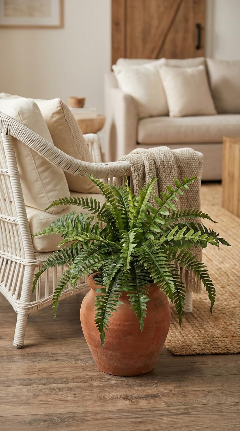 27IN Artificial Hanging Ferns,Large Boston Fake Ferns 25 Branches,Artificial Silk Green Plant for Outdoor Home Garden Porch Decor(Pack of 4) (25br4pcs-Green) - Image 3