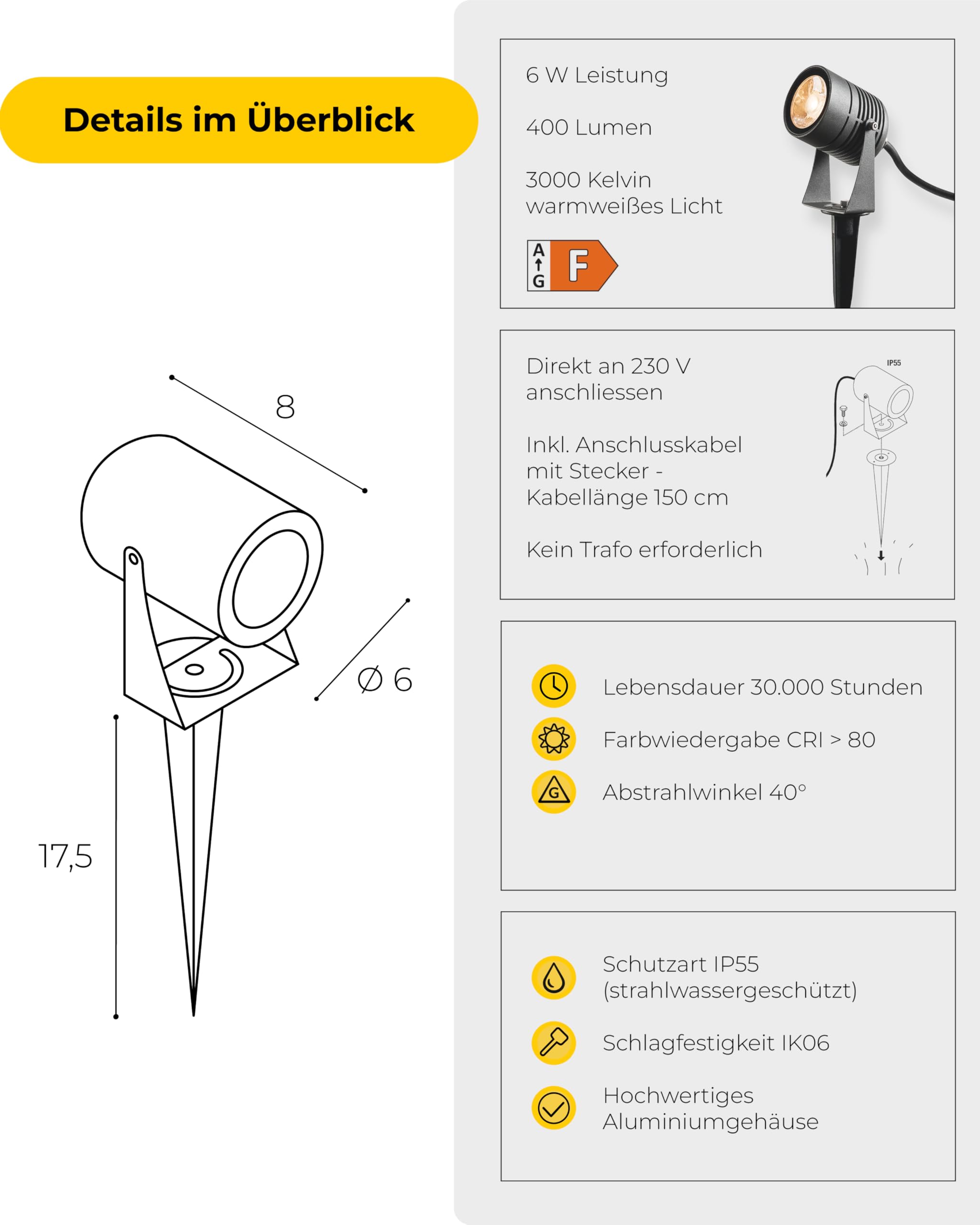 SLV LED SPIKE | Außenlampe für die Beleuchtung von Garten, Terrasse, Pflanzen, Wegen, Teich, Außen-Strahler, Mobile Leuchte | IP55, anthrazit, LED Inside, 3000K