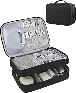 Teskyer Electronics Travel Organizer, Large Capacity Double Layer Electronic Accessories Storage Case, Portable Cable Organizer Bag for Hard Drives, Cables, Charger, Phone, USB, SD Card, 9.25x6.49x3.54 Inches, Black