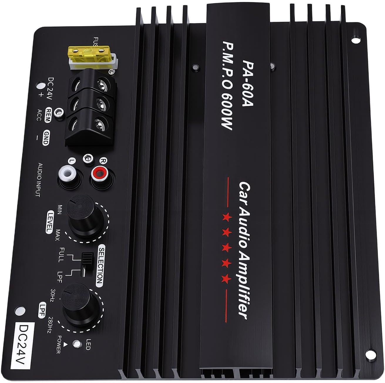 Fabater Car Audio Amplifier Board, 24V 600W Subwoofer Bass Module, Aluminum Alloy High Power Mono Channel Amp Panel, Lossless Bass Sub woofer Board for Home DIY Wireless Speakers