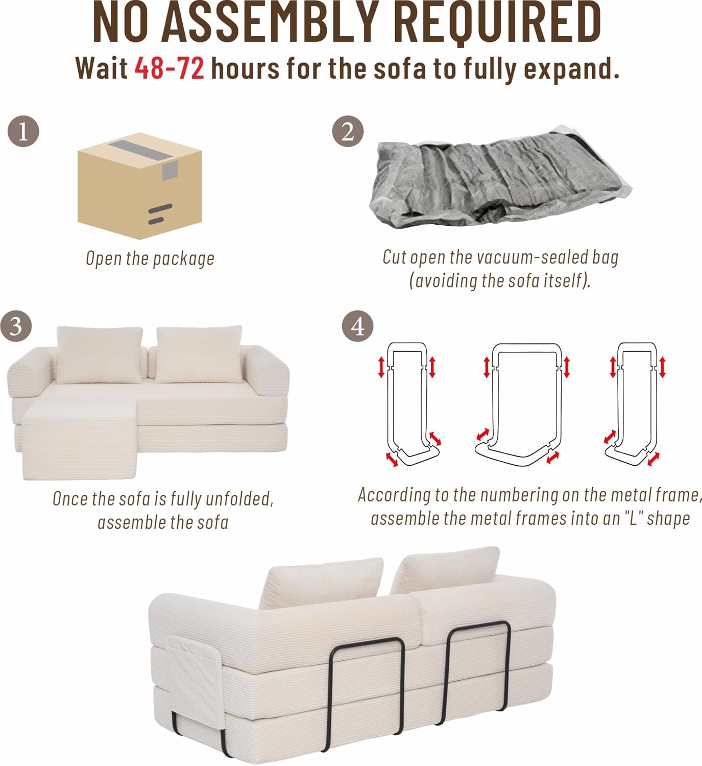78" Convertible Corduroy Sofa Bed with Ottoman, 5-in-1 Folding Floor Mattress Couch, Corduroy Futon Couch with Storage Pocket, Sleeper Sofa for Living Room, Apartment (Beige)