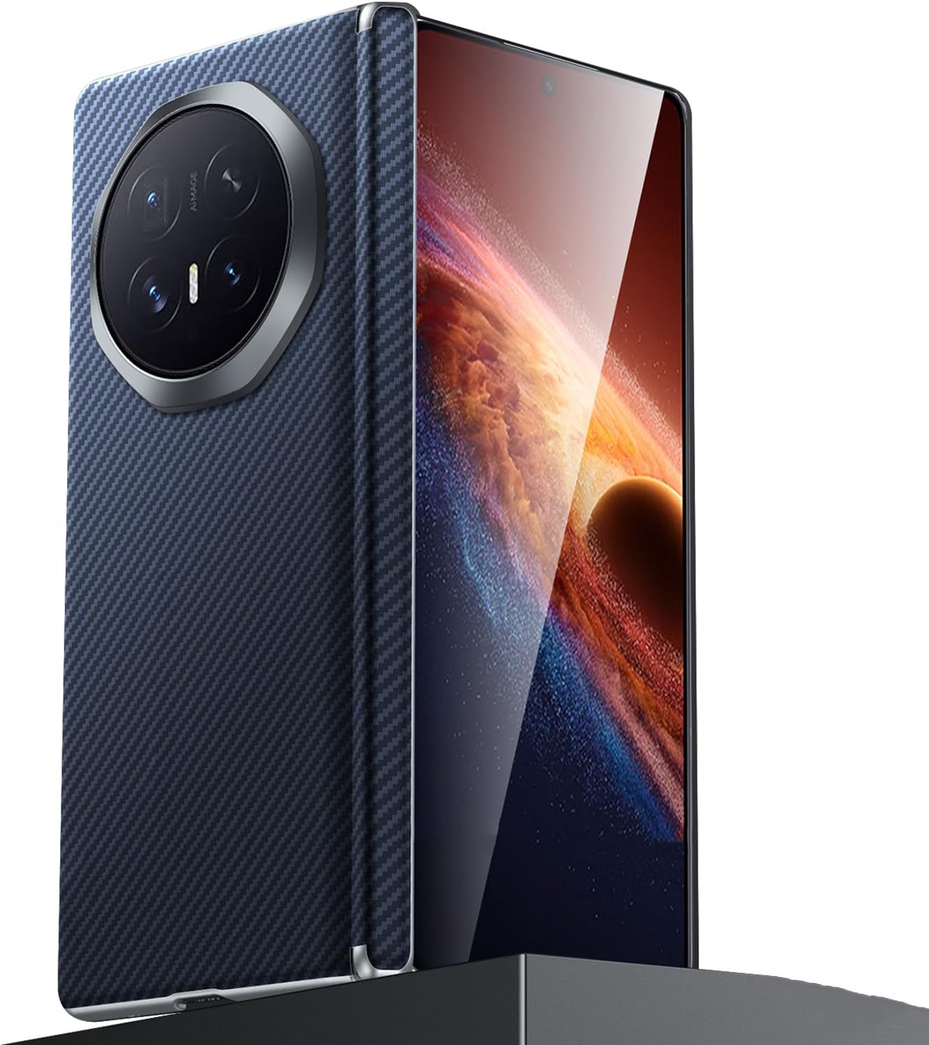 Leather Case for Honor Magic V6, Strong Magnetic Phone Back Cover, Carbon Fiber Texture Hinge Protection Shell(Purple)