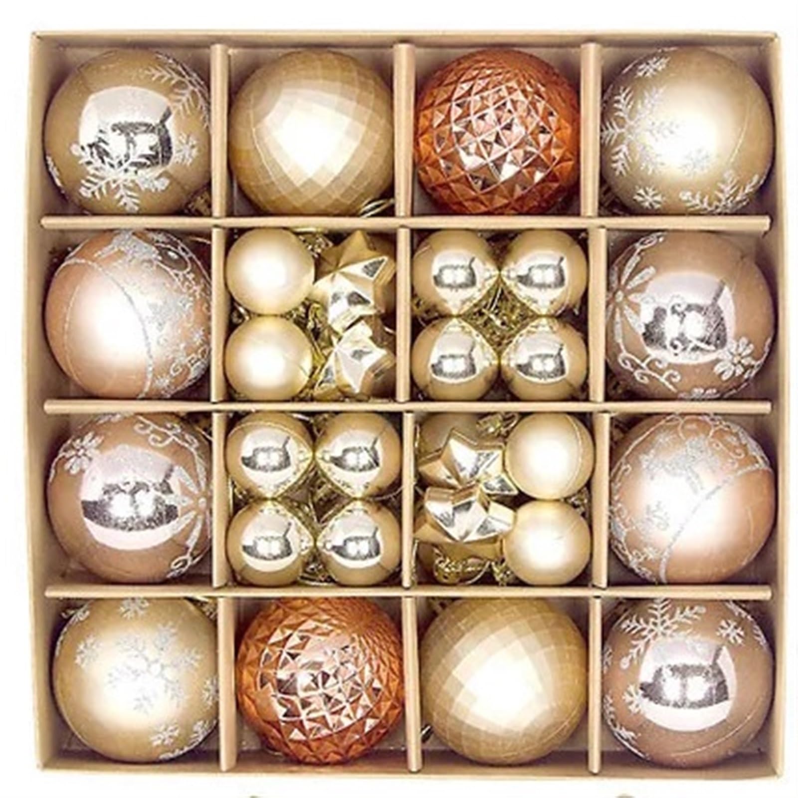 Juego de 44 bolas de Navidad pintadas de 3 a 6 cm, decoración de árbol de Navidad, colgante de bola galvanizada