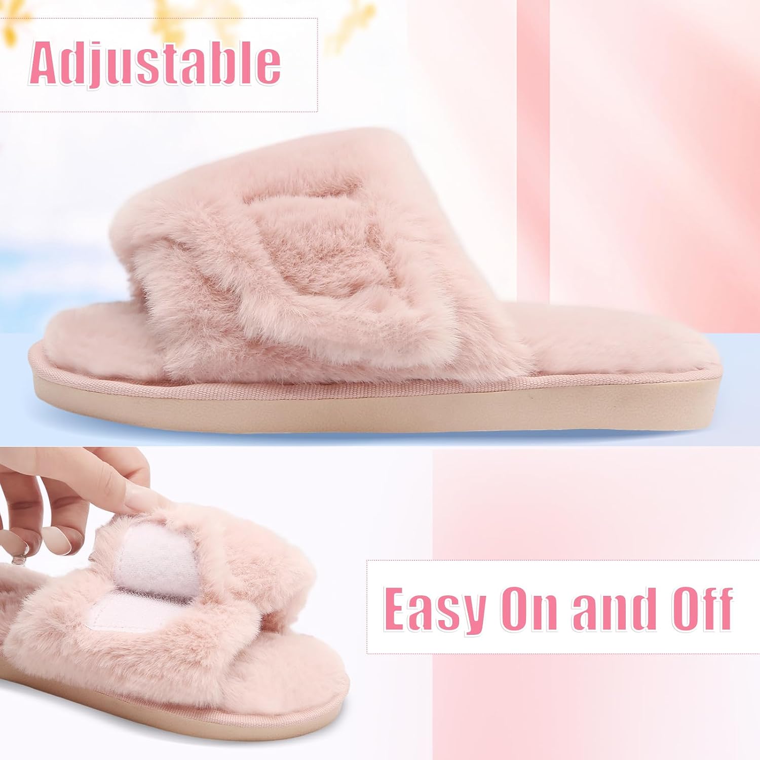 LightFun Girl's Fuzzy Fluffy Furry Plush Slippers Fur Open Toe Slippers Shoes Slides for Girls House Home Indoor Outdoor Bedroom(MG-Pink,3-4)