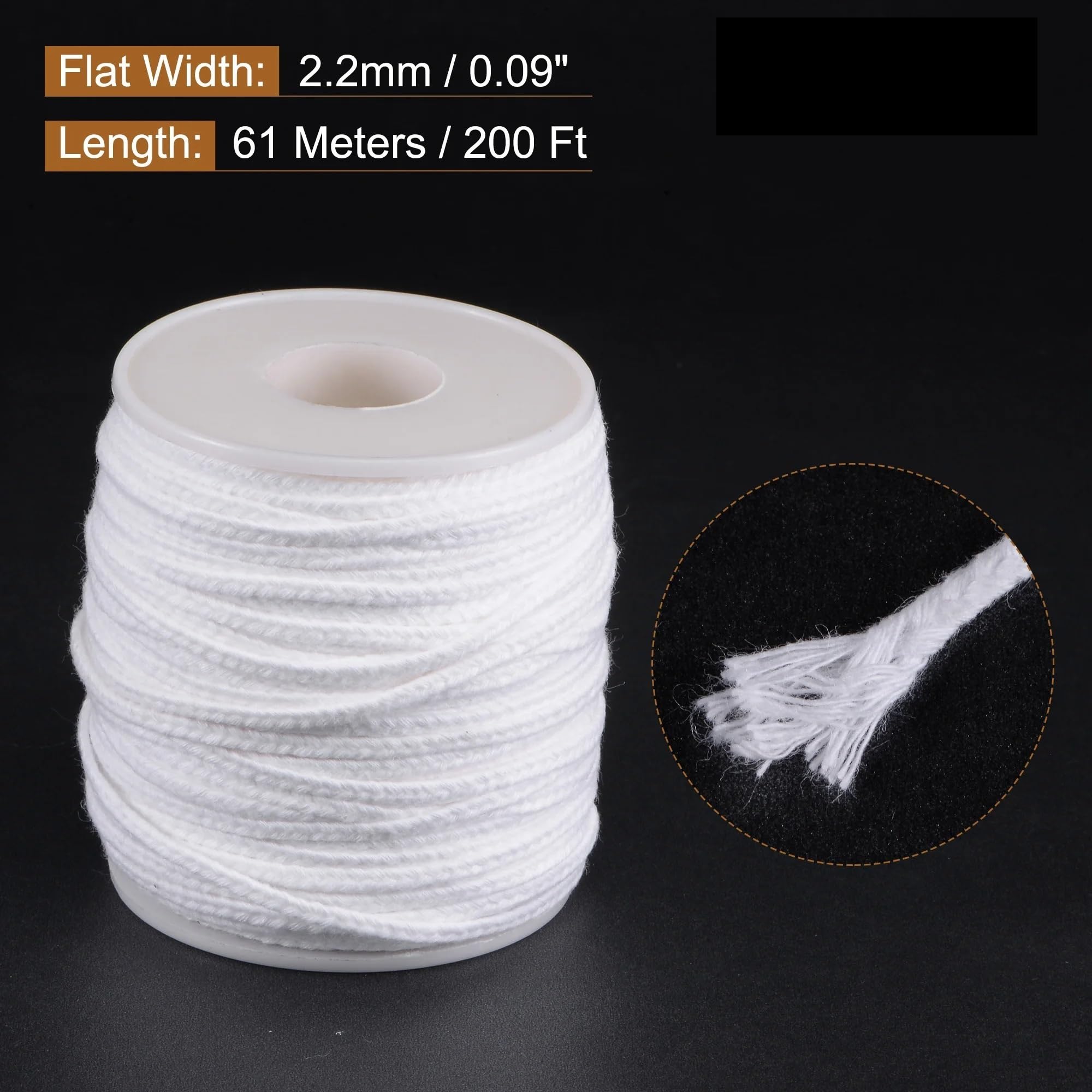 Wymień mocny knot z bawełny 1 rolka 200 stóp, 61 m, płaski bawełniany warkocz, 2,7 mm, knot do świec samodzielnego wyrobu i lamp naftowych