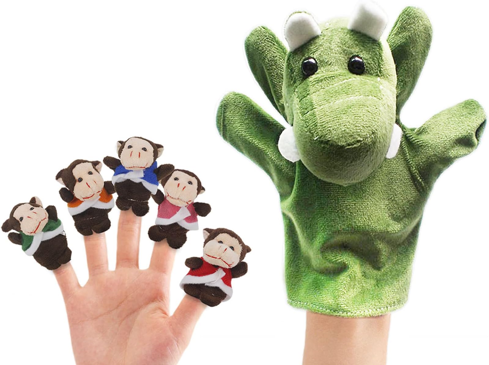 RIY Storytime Animal Finger Puppets Set - 6 Piece Five Little Monkeys Sitting in a Tree Educational Toys