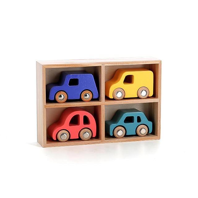Foto 4 de 8 de Set de 4 Coches City con Garaje de Madera para Niños Desde 3 Años
