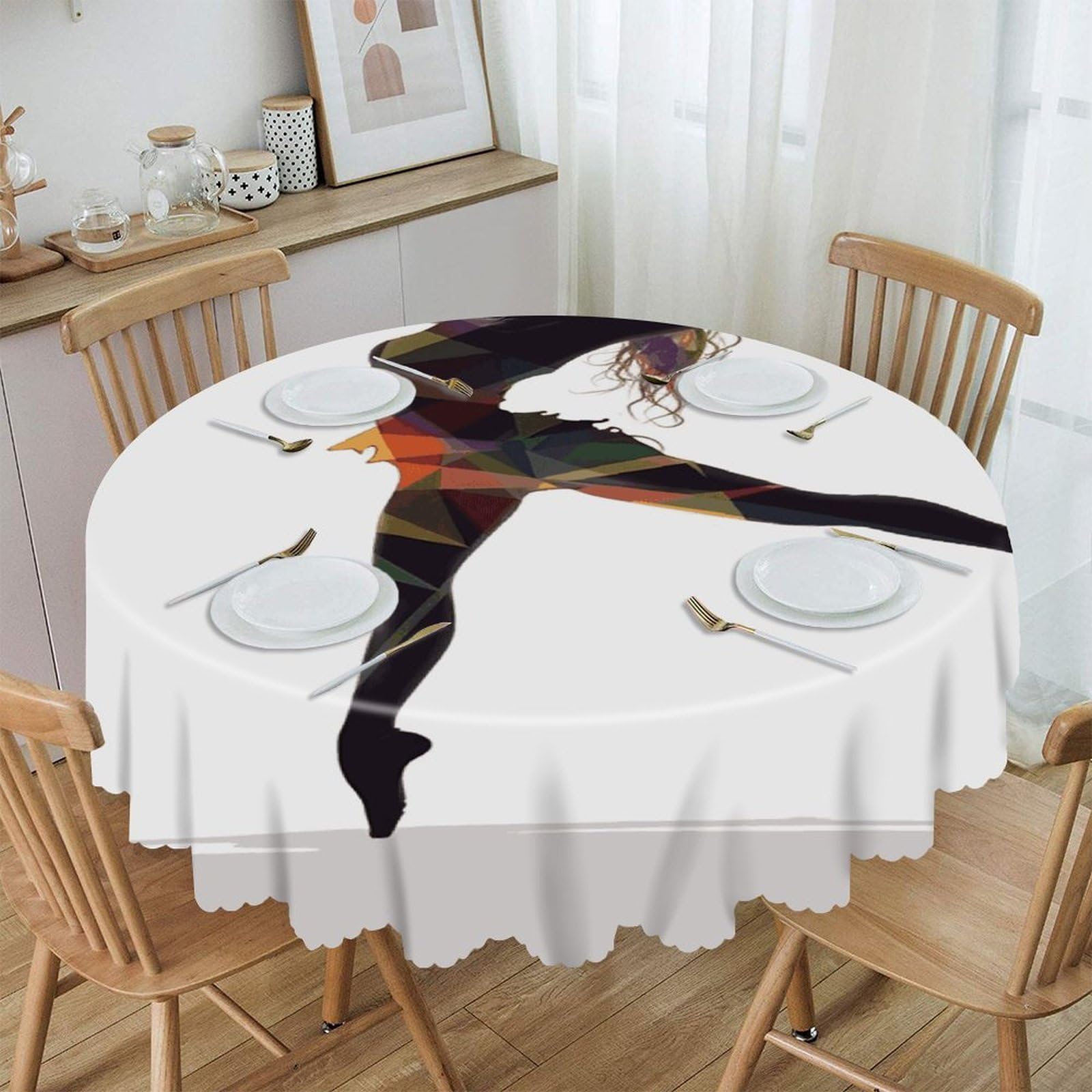 VstaDank A Dancer Round Tablecloth 60 Inch Easy to Clean Circle Table Cover Thick Decorative Round Polyester Table Cloth for Dining Kitchen Party Farmhouse Outdoor