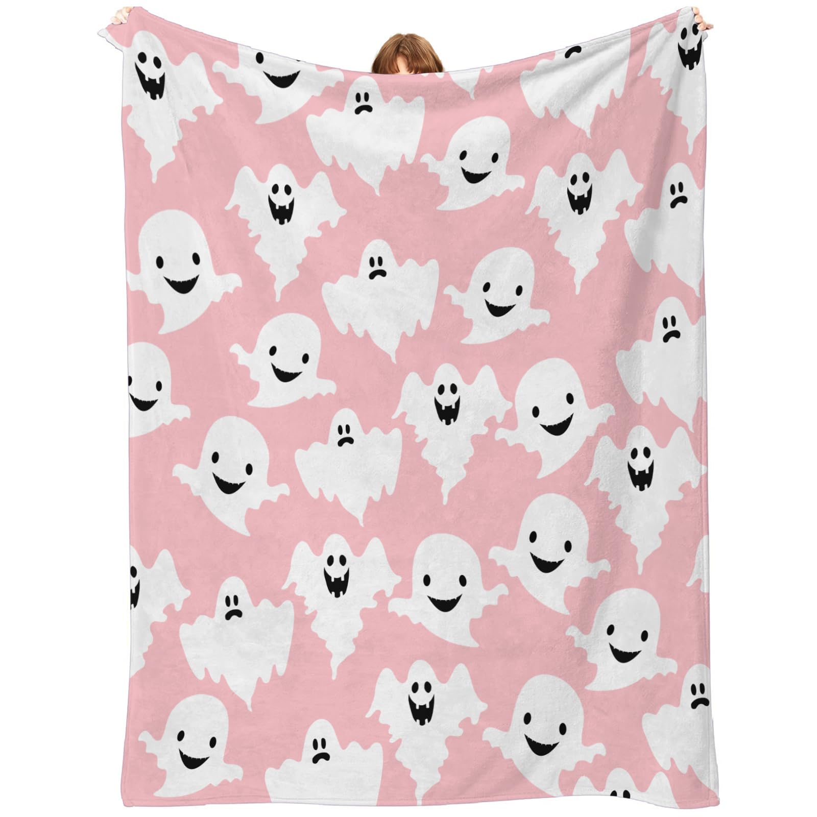 Yuaoeur Color-4 Halloween Pink Ghost Blanket - Thick And Warm, Fluffy Flannel & Soft Blankets For Bed And Couch Twin Size 60X80 Inch