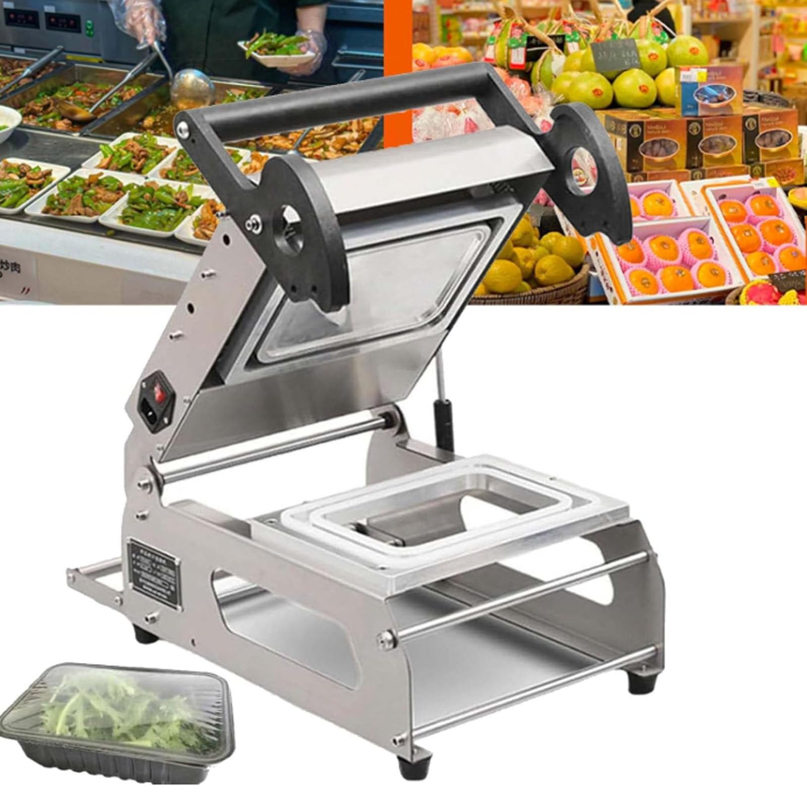 Semi-Automatic Food Takeaway Sealing Packaging Machine, Manual Sandwich Tray Heat Sealer, Hand Pressure Takeaway Box Sealer for Vegetables, Fruits, Meat, Fish,260mm