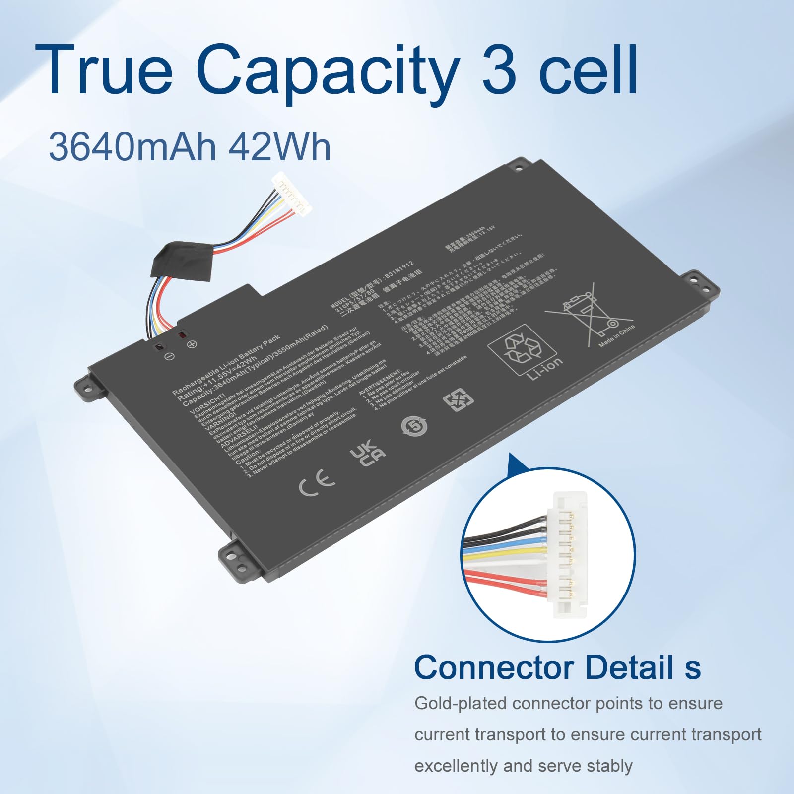 Exmate C31N1912 B31N1912 bateria do Asus VivoBook Go 14 15 E410 E510 L410 L510 E410MA E510KA E510MA L410M L510MA F414MA R522M E410KA-EB1-E 85WS E410KA-EB241WS (11.55V / 42Wh)