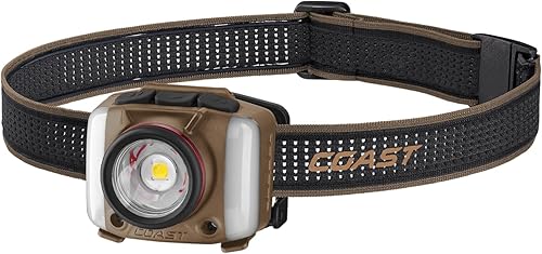 Coast FL97R - Linterna frontal LED recargable de 1200 lúmenes con control por voz con Pure Beam Spot & Flood, iluminación ARC, modos de color rojo y