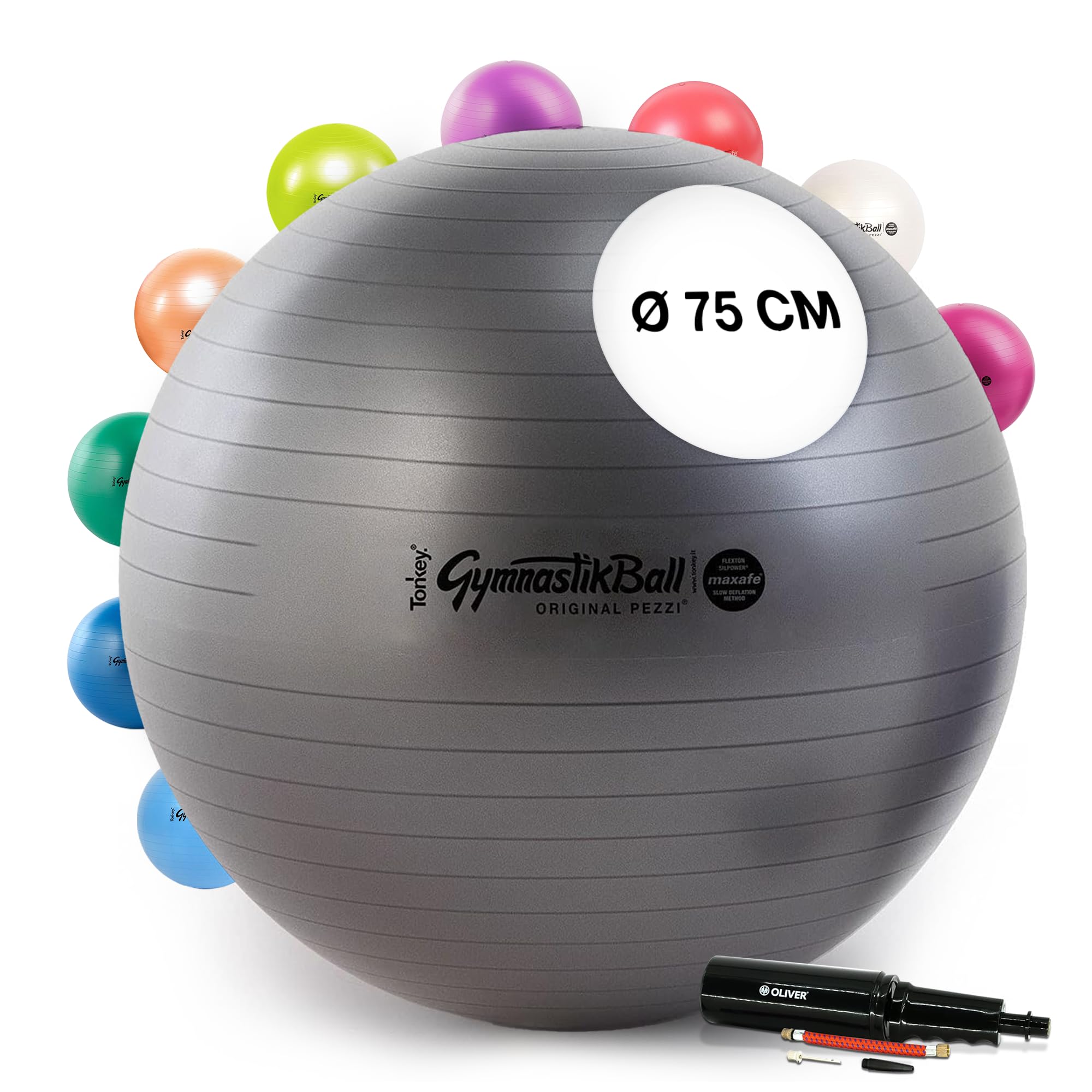 PEZZI Original Pezziball MAXAFE 75 cm m. Pumpe anthrazit Gymnastikball