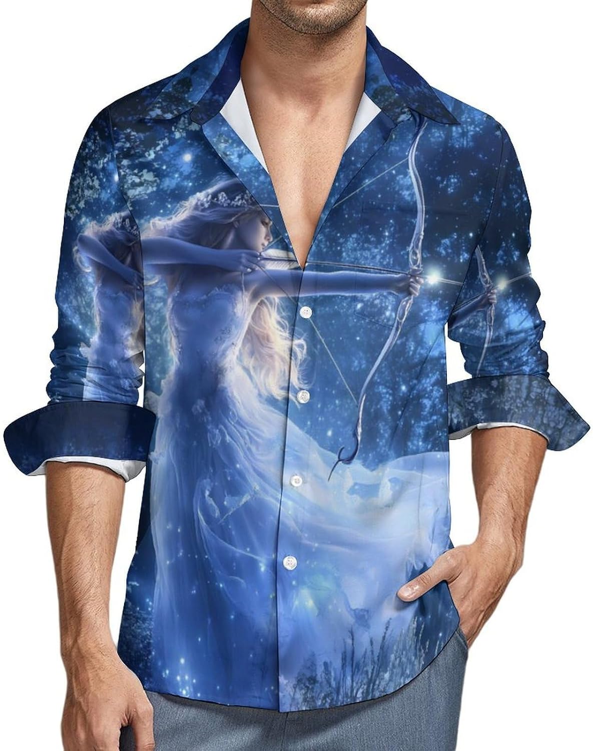 Zodiac Sagittarius Woman Long Sleeve Shirts Casual Dress Shirt Button-down T-shirts for Men