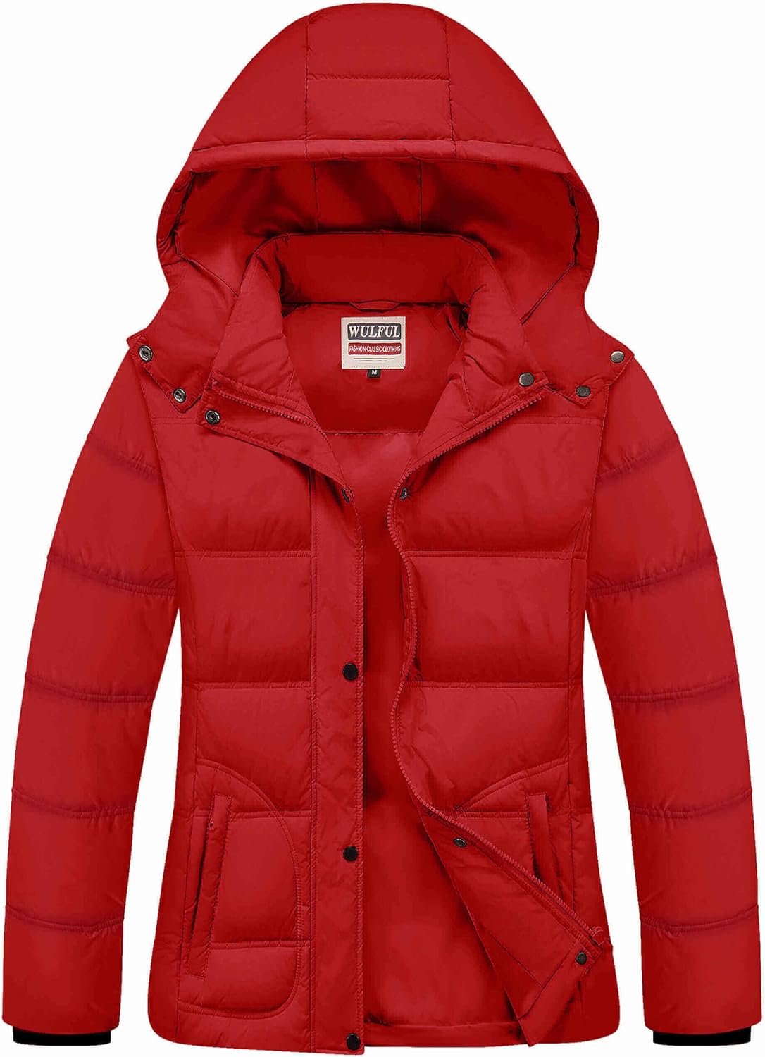 WULFUL Women’s Winter Coats Lightweight Warm Thicken Puffer Jacket Waterproof Quilted Winter Jacket with Removable Hood