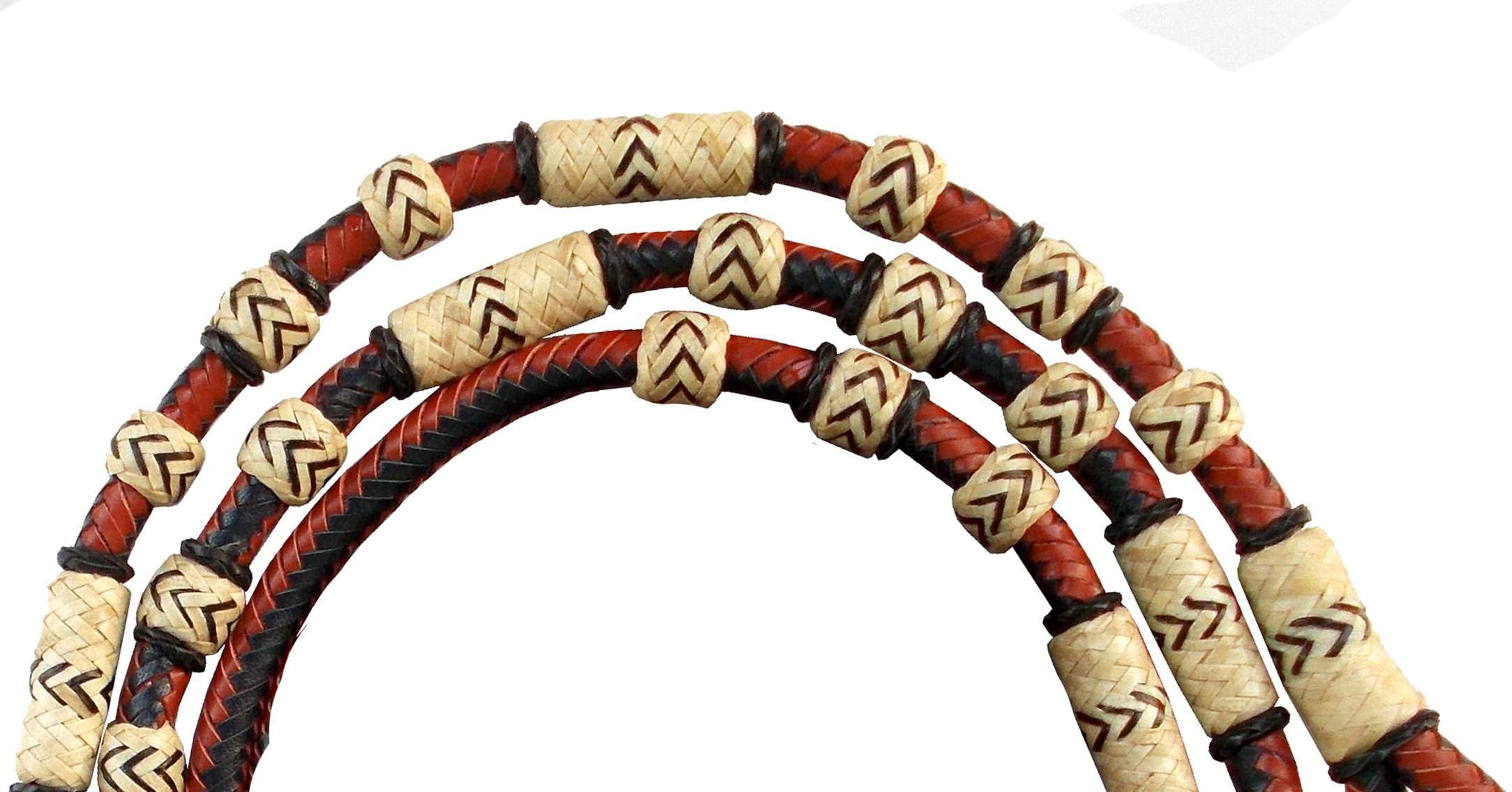 WeavingCraft Horse Western Tack Cowhide Leather Romal Reins Rope with Brown, Plaited Design- Hand Braided Knots, (Red) Hand Made RanchRope/RopeReins-8.5 Ft Rein, 52' Romel