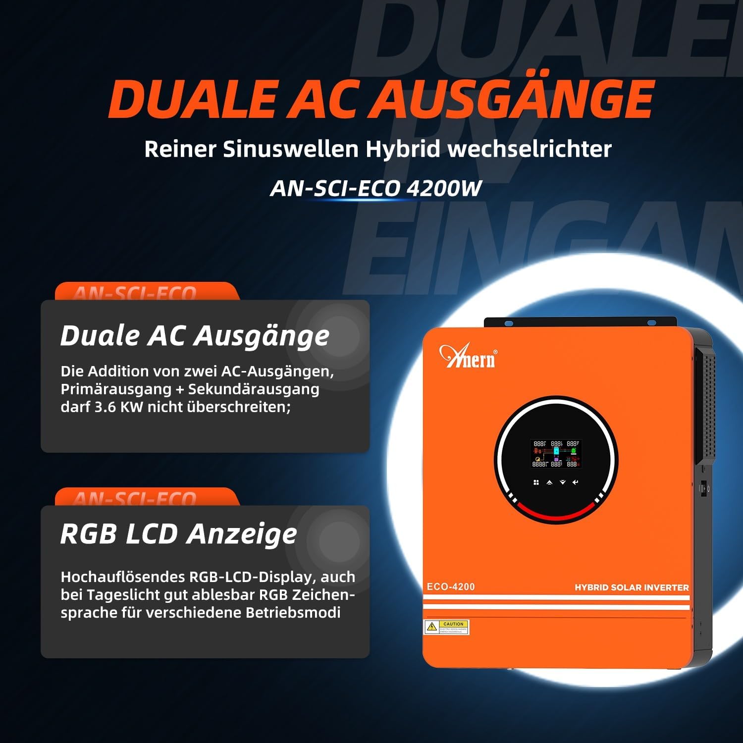 Diagram showing dual AC outputs and RGB LCD display