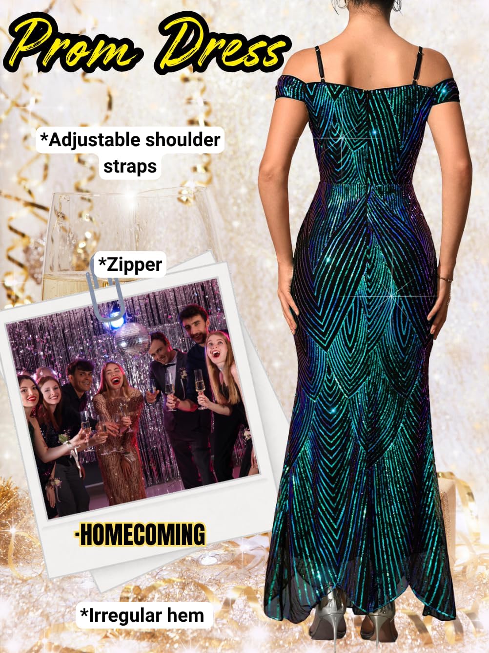 Kaei&Shi Sequin Prom Dress,Sparkly Off Shoulder Long Formal Dresses,Evening Gowns for Women Elegant Classy