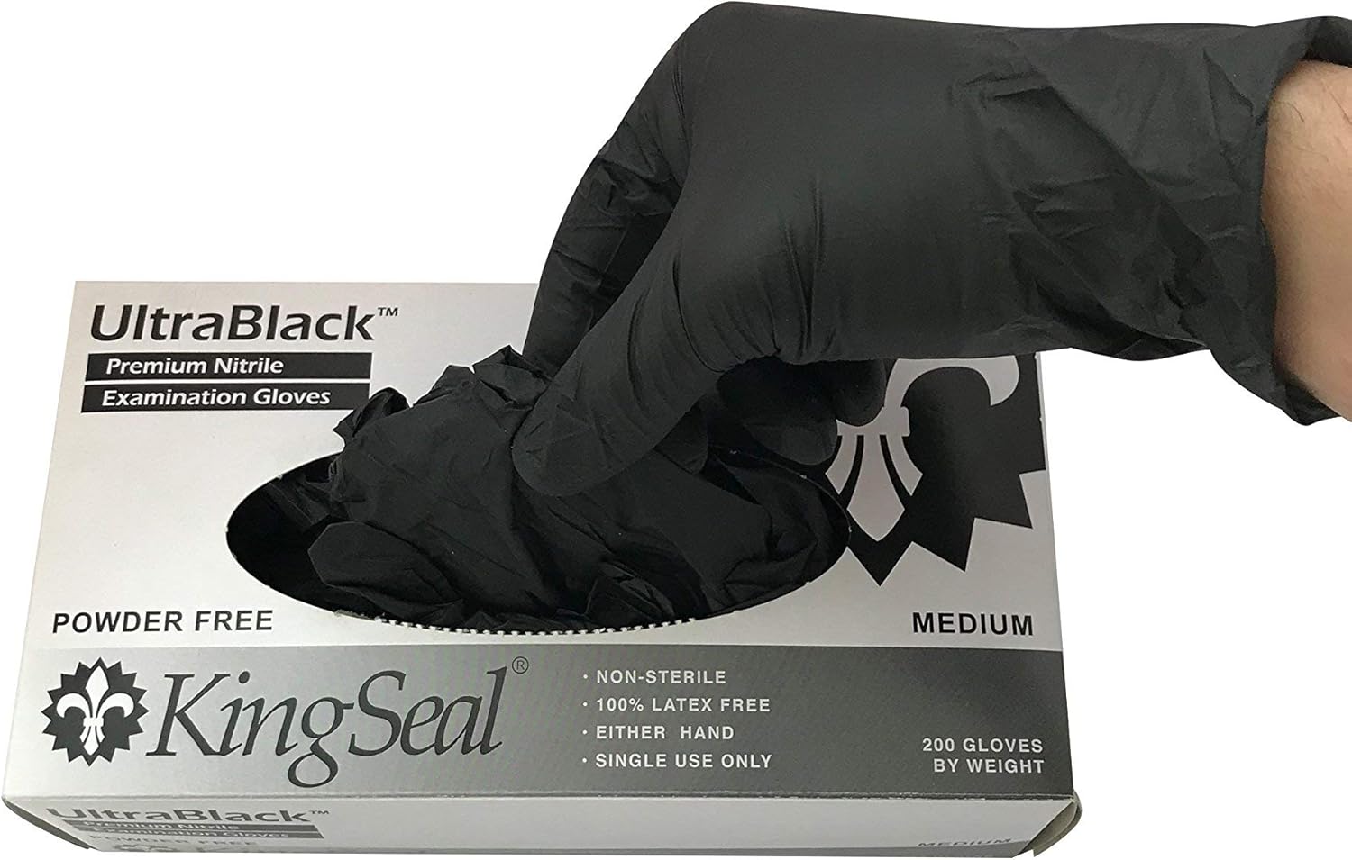 KingSeal 1000 Count UltraBlack Nitrile Exam Gloves, Medical Grade, Powder Free, Size MEDIUM, 4 MIL, Textured Fingertips, Made in Malaysia - 10 Boxes of 100 Gloves