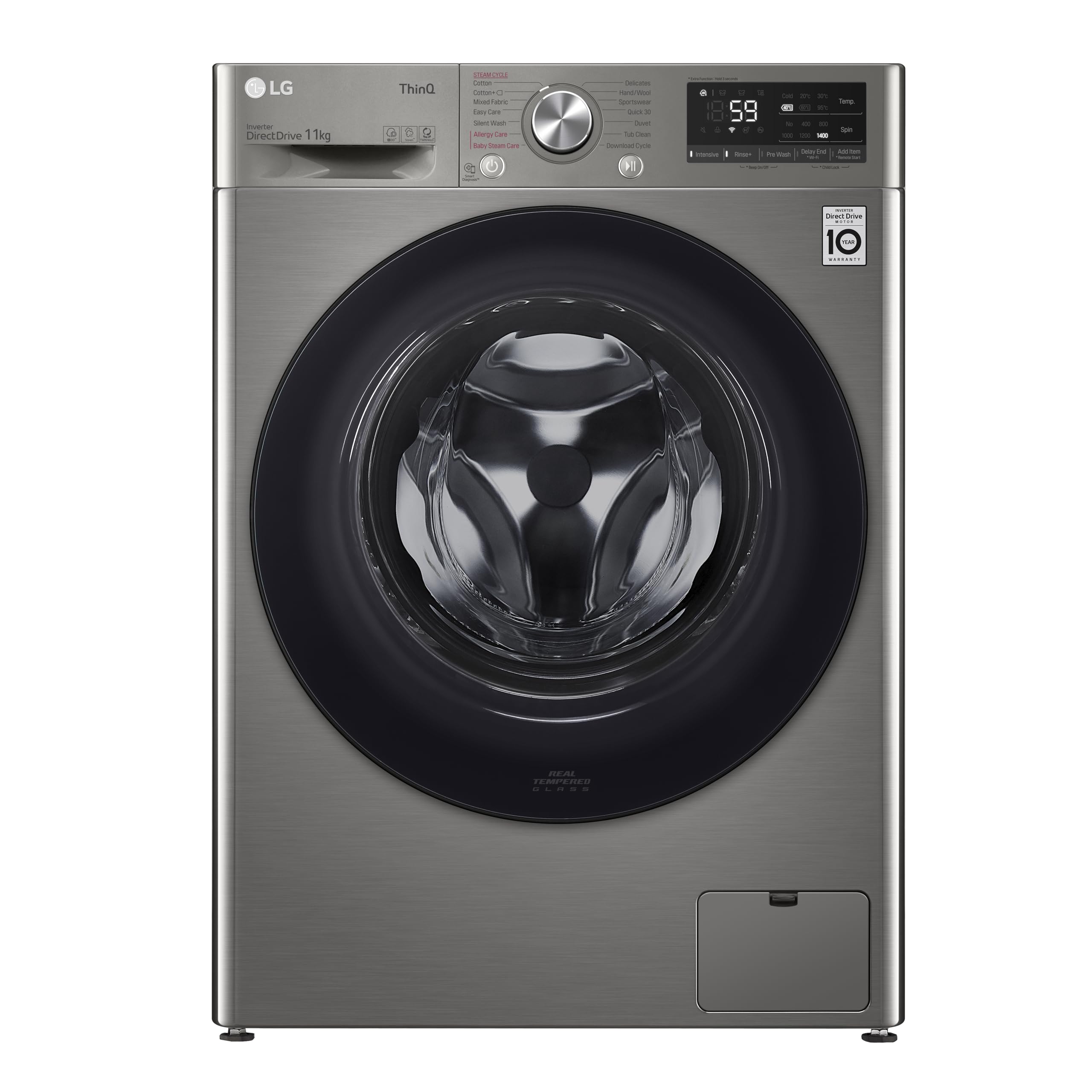 Smart ThinQ 1400 RPM Front Load Washing Machine, 11 kg Capacity, Platinum Silver