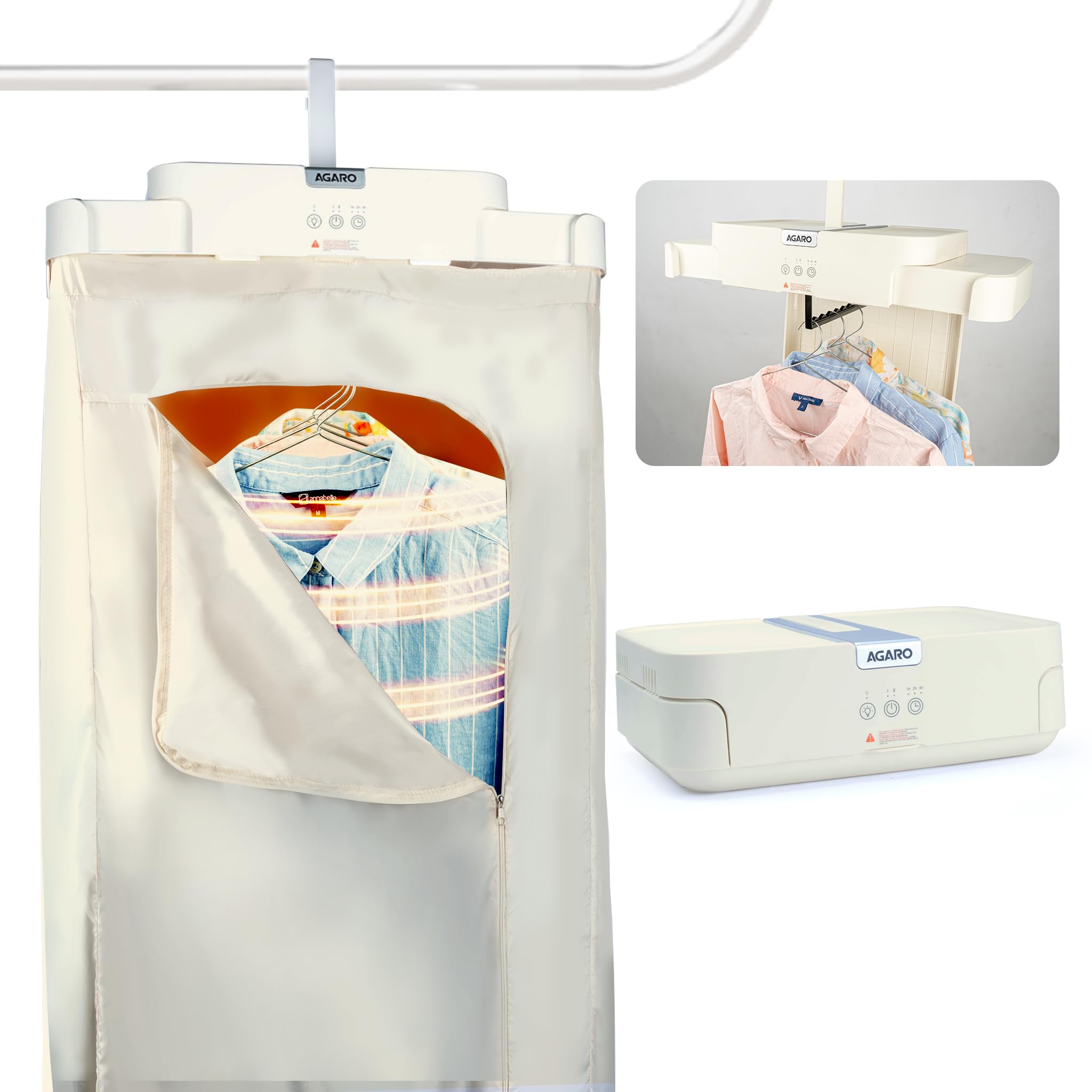 AGARO Regal Portable Clothes Dryer, Automatic Clothes Warmer Machine with Hanger,103L Capacity, 9 Pieces at a time, 600W, 9V, Ideal for Home, Travel, Baby Clothing, Towels, and Wet Laundry-image-8