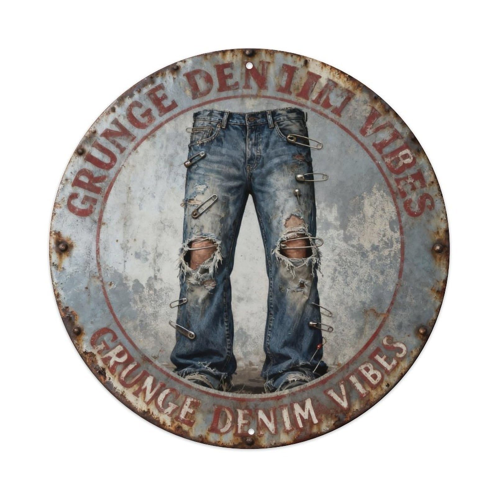 Grunge Denim Vibes Metal Tin Sign Plaque
