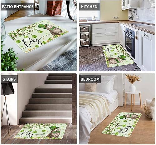 Vista 23 de Tapete de Feliz Navidad, tapete antideslizante para puerta delantera, baño, cocina, dormitorio, patio, entrada, 16 x 24 pulgadas, rojo, negro y verde