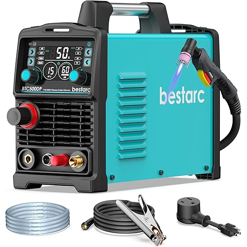 bestarc Pilot Arc Plasma Cutter, [Large LED Display][Air Sensor] 50A Plasma Cutter Machine 110/220V Dual Voltage, 1/2 Inch Clean Cut 4/5 Inch Max Cut, Post Flow Mesh, 2T/4T for Beginners DIY