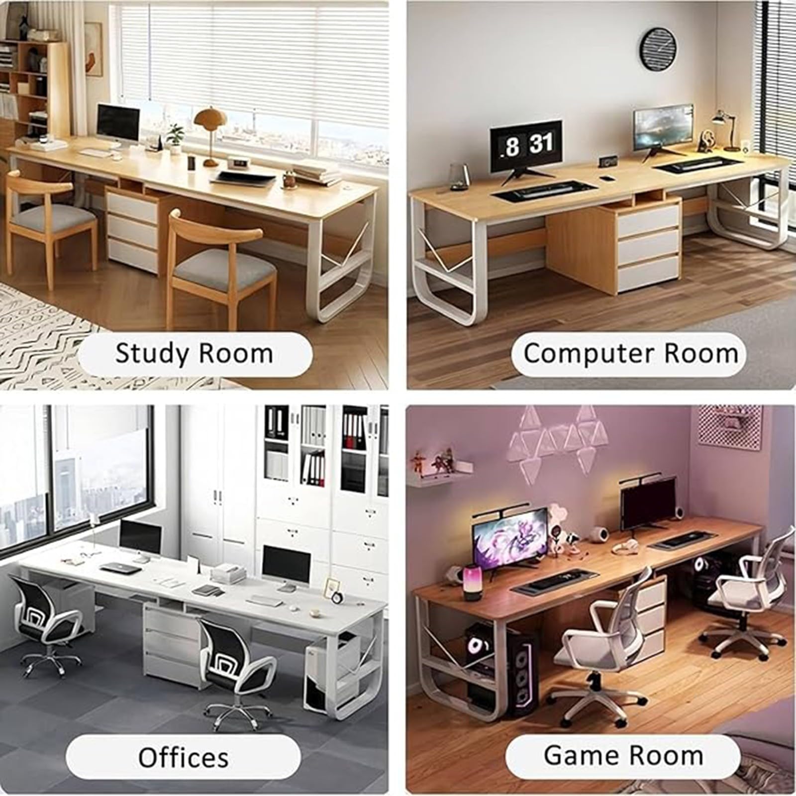 Escritorio Doble para Dos Personas Escritorio De Computadora Estilo Moderno 3 Cajones para Estudiar Y Trabajar Oficina En Casa Escritorio Largo C,240CM