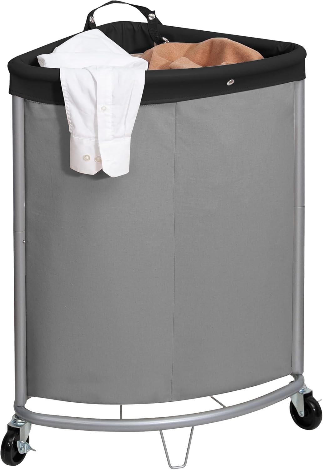 STORAGE MANIAC Corner Laundry Hamper, 110L Commercial Laundry Hamper with Heavy Duty Steel Frame and Removable Bag, Industrial Rolling Laundry Sorter, Heavy Duty Laundry Basket Organizer, Gray