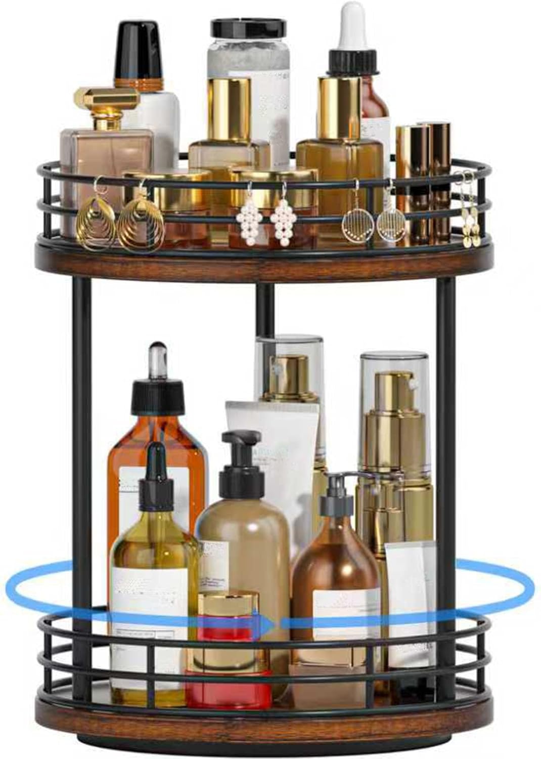 Organizador Giratorio de Baño de 2 Niveles, Estante de Madera para Vanity