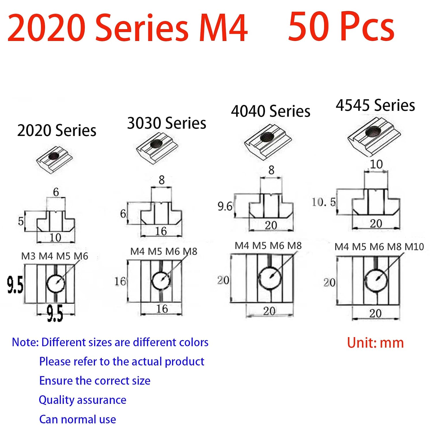 50Pcs 2020 Series T Sliding Nuts Hammer Nut Block Square Nuts M4 T Nuts for 2020 Aluminum Extrusion Profiles T Slot 6mm，for CNC Router Build Rail 3D Printer (m4)