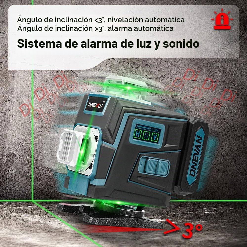 ONEVAN Nivel Láser con Trípode,4D x 360° Nivel Laser Autonivelante | App/30 m mando, 1m trípode ajustable, autonomía de 6-8 horas con dos baterías, pantalla LED,para Colocación/Azulejos/Reformas