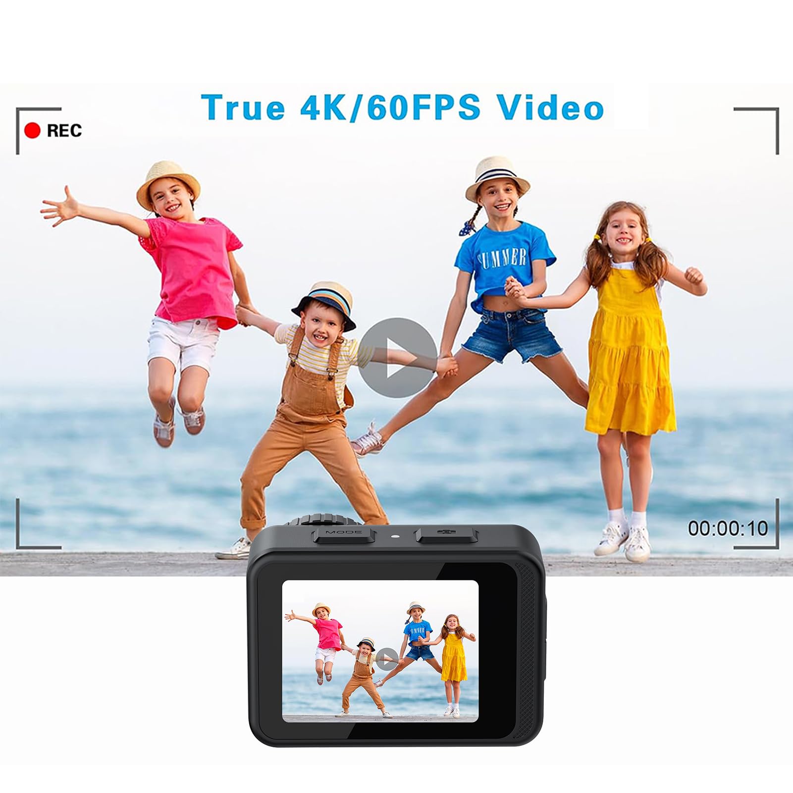 Yctze 4K 60 FPS Kamera Akcji 24 MP WiFi Sports Camera Przygodowa Kamera Przygodowa 170 ° Szeroki Kąt Podwójny Ekran Kontaktowy Anty -shake 21m z Montażowymi Akcesoriami do Nurkowania