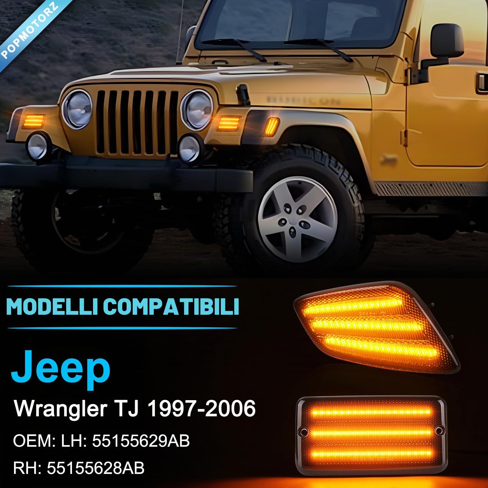 POPMOTORZ LED Luci laterali per J-eep Wrangler TJ 1997-2006, LED Frecce Laterali Indicatori di Direzione con Canbus Senza Errori 2835 SMD, 4 Pezzi