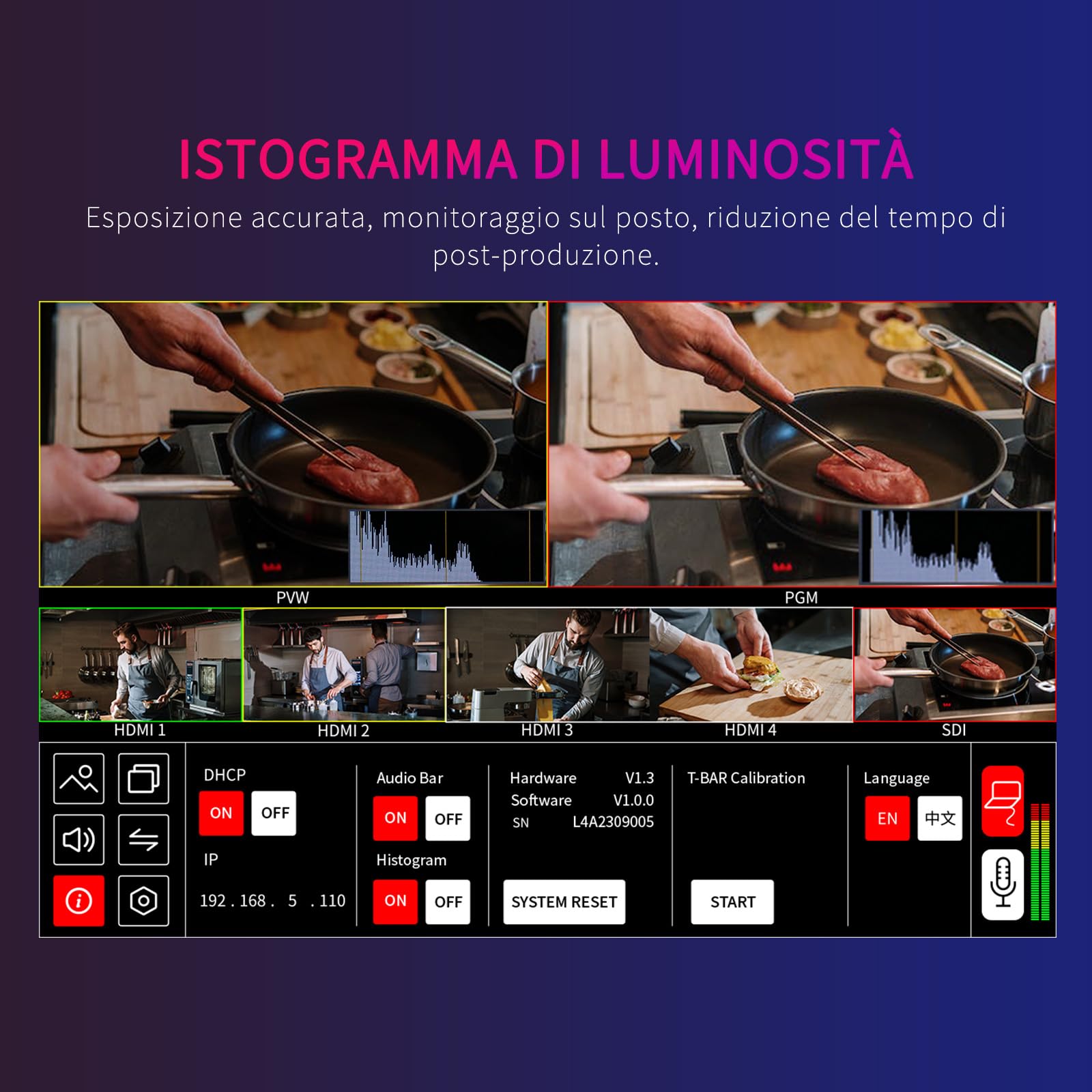 FEELWORLD L4 10,1 cm Touch Screen Video Switcher 10,1 cm Touchscreen, Anteprima in Tempo Reale 5 Fonti di Input PST PGM e Interfaccia Operativa